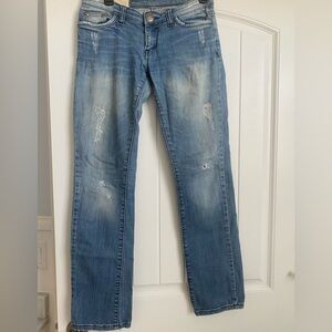 Distressed Straight Cut Light Wash Jeans
